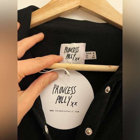 Princess Poly elody long sleeve mini dress in black with silver snap buttons NWT - Picture 7 of 9